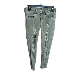 AMERICAN‎ EAGLE JEANS 4 Green Super Stretch Distressted